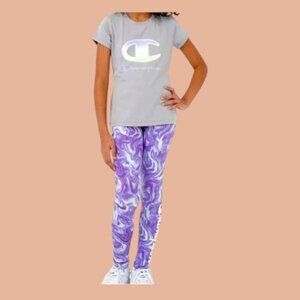 Champion Girl's Grey/Purple 2 Pc Short sleeve Top and Leggings All Day Comfort